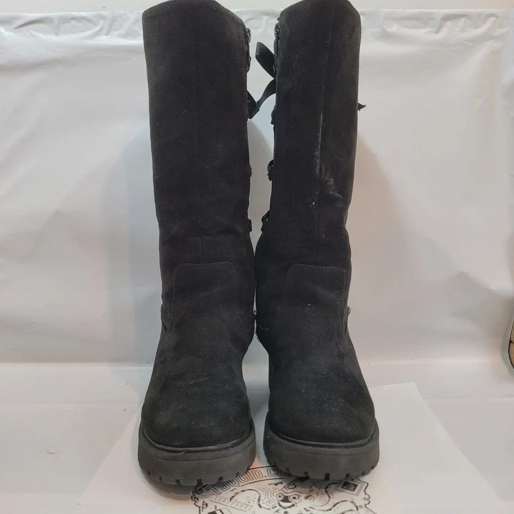 DV Dolce Vita Franka Boots Kids Girls Youth 4 Black Suede Cold Lace Up Platform
